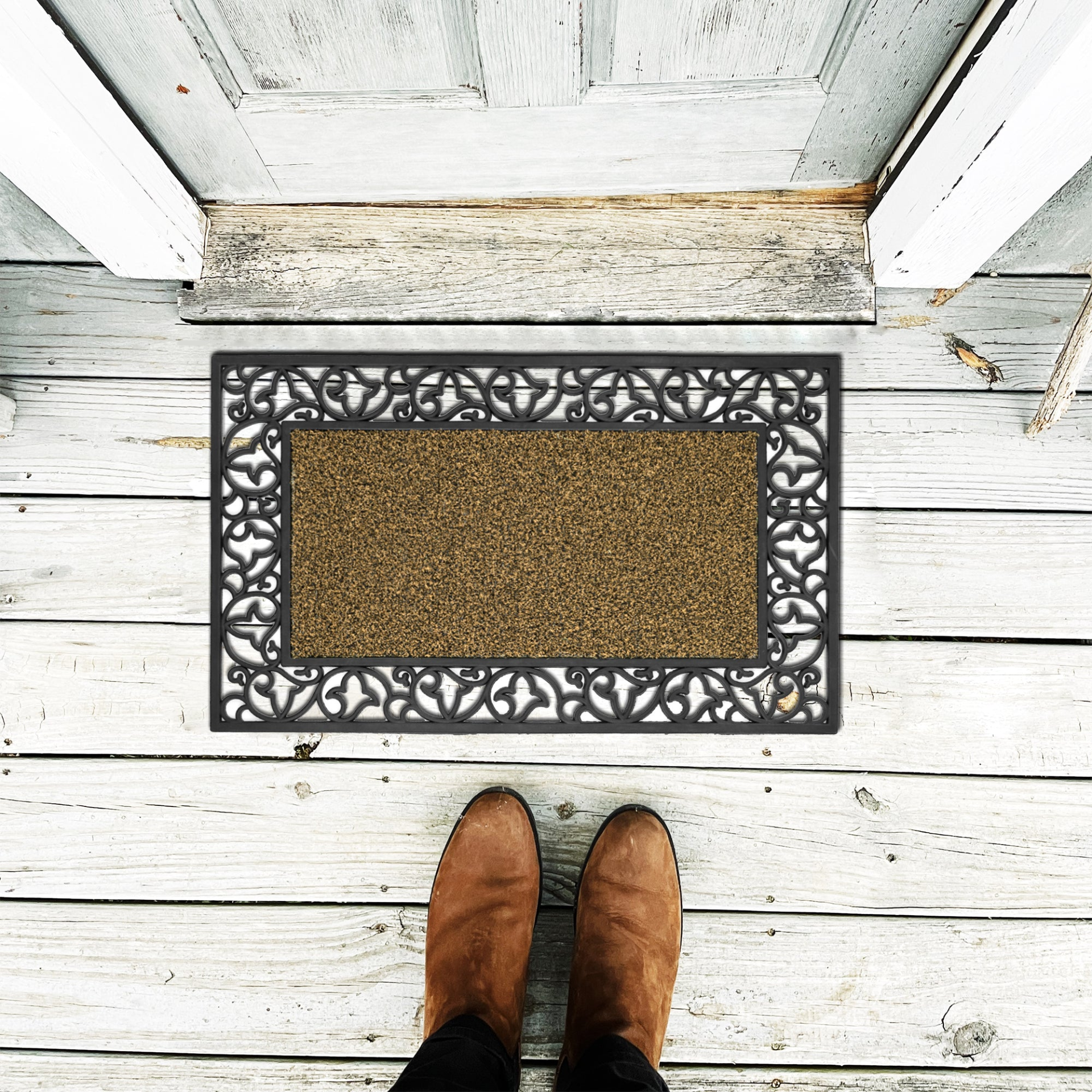 Black Indoor Outdoor Floor Door Mat Rubber Tray Sanitisation And Absorbing Water~5151